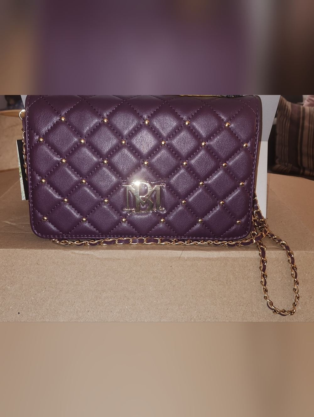Badgley Mischka Big Diamond Quilted Crossbody with Round Studs